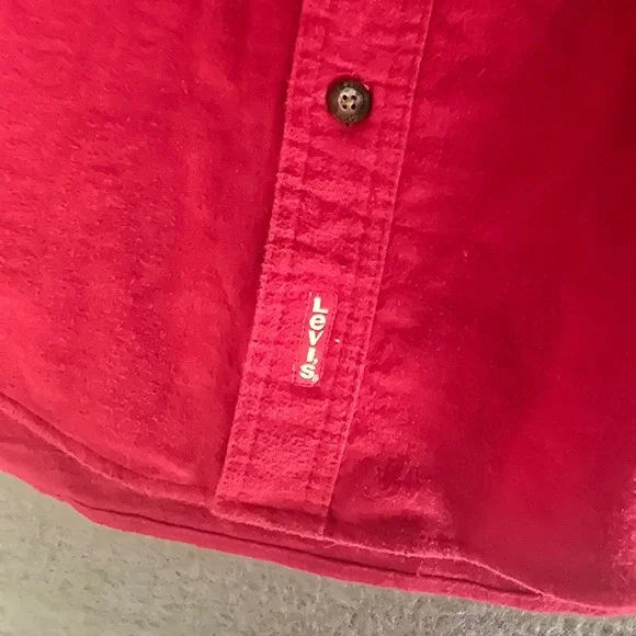 Levis Mens Medium Red Cotton Flannel Button Up Shirt Long Sleeve Workwear M - Picture 9 of 16
